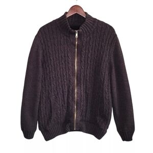Boston Traders Men's XXL Cable Knit Fleece Lined Zip-Up Sweater Jacket Brown